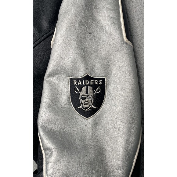 VTG 90s Oakland Raiders Rare Leather Bomber Jacket Game Day Essex MFG Mens XL - Picture 8 of 16
